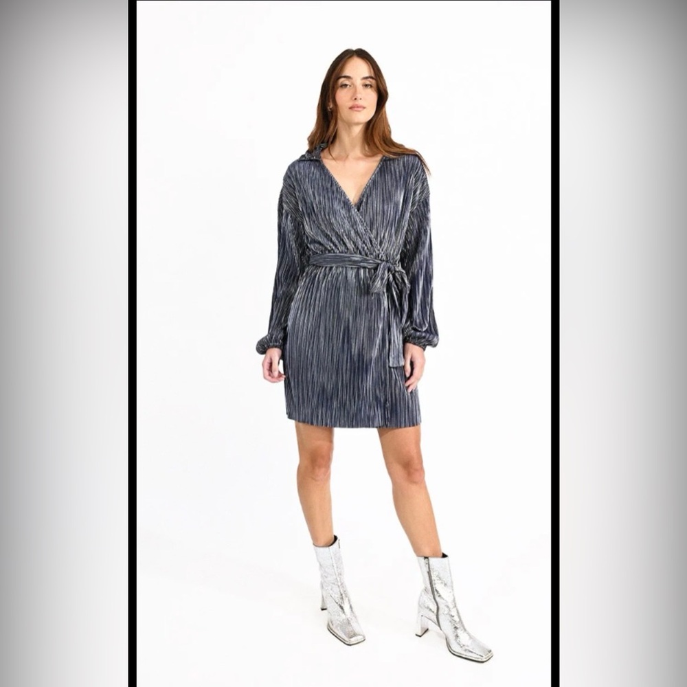 Silvery Blue Striped Velvet Dress